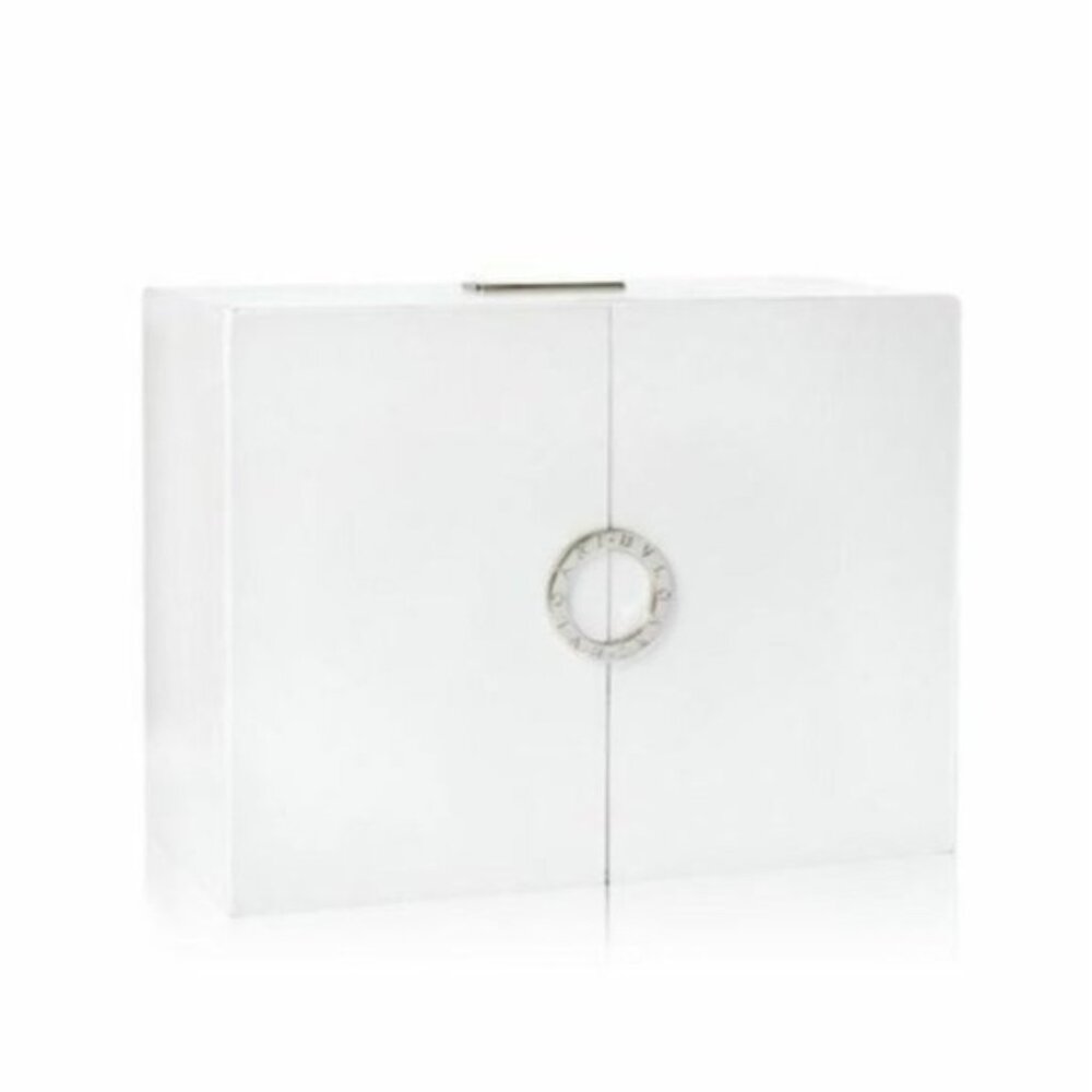 BVLGARI Parfums Cardboard Jewelry Train Case Cosmet Vanity Organizer Box White